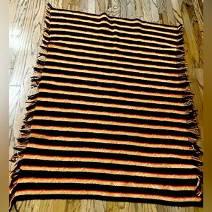 Vintage afghan crochet brown orange beige stripes, handmade, size 44” x 61”
